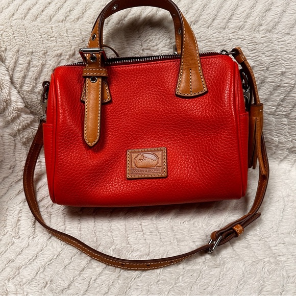 Dooney & Bourke Handbags - Dooney & Bourke Orange & Tan Detachable Strap Satchel, NWOT + Dust Bag